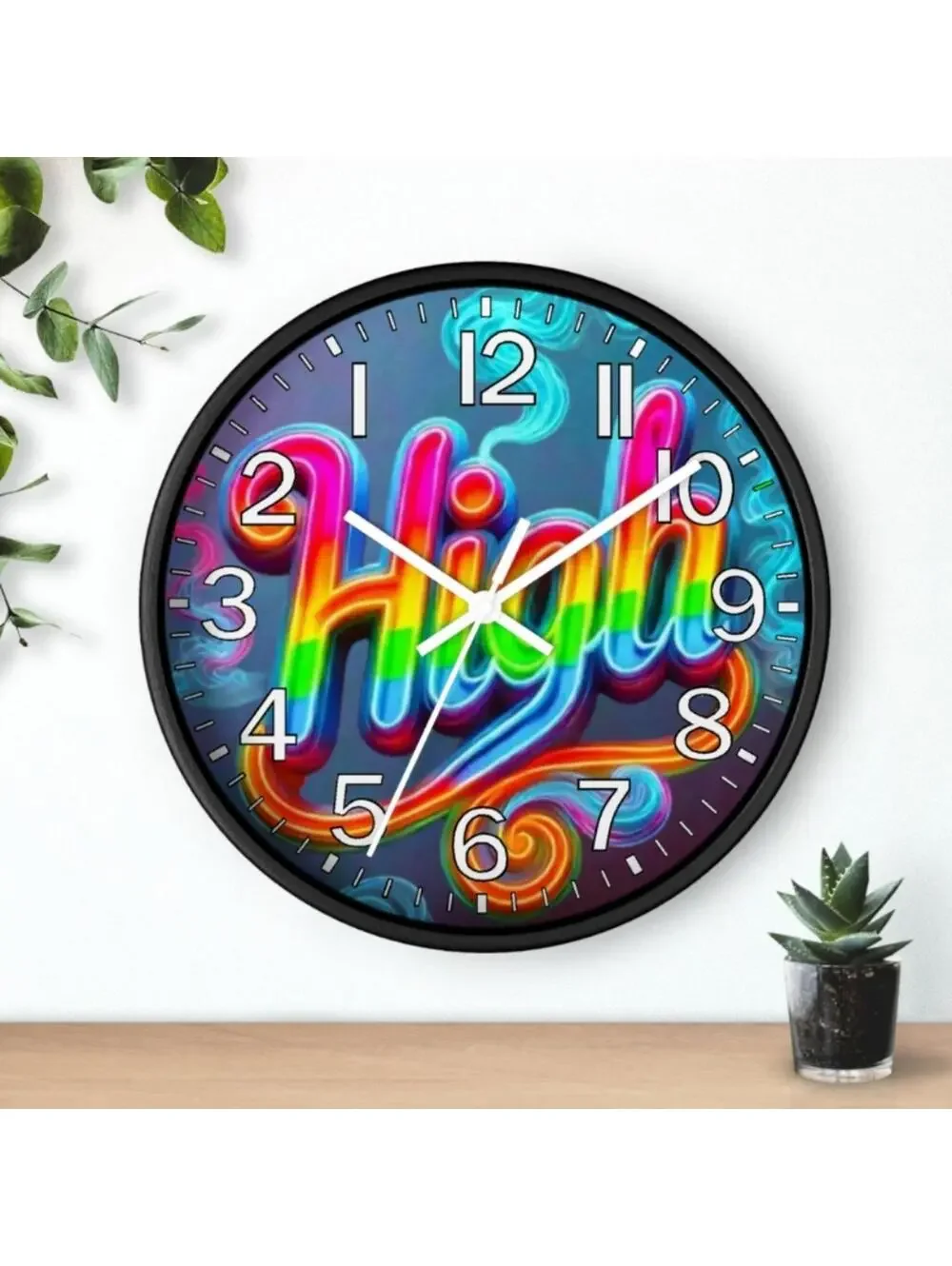 REVERSE TICKING CLOCK GOOD LEAF HIGH Black Light Glow In The Dark Wall Clock New